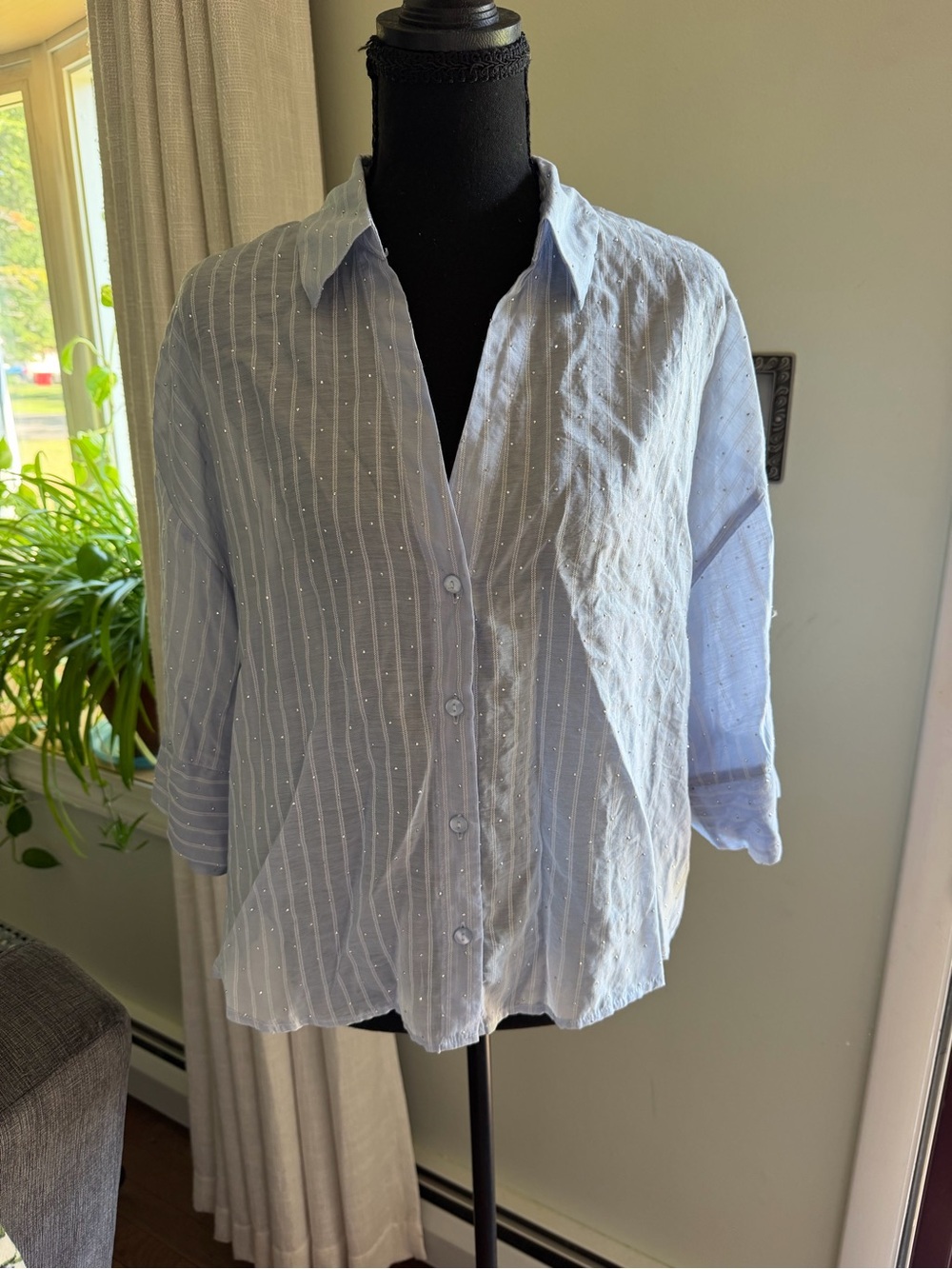 Light Blue Striped Casual Button-Down Shirt